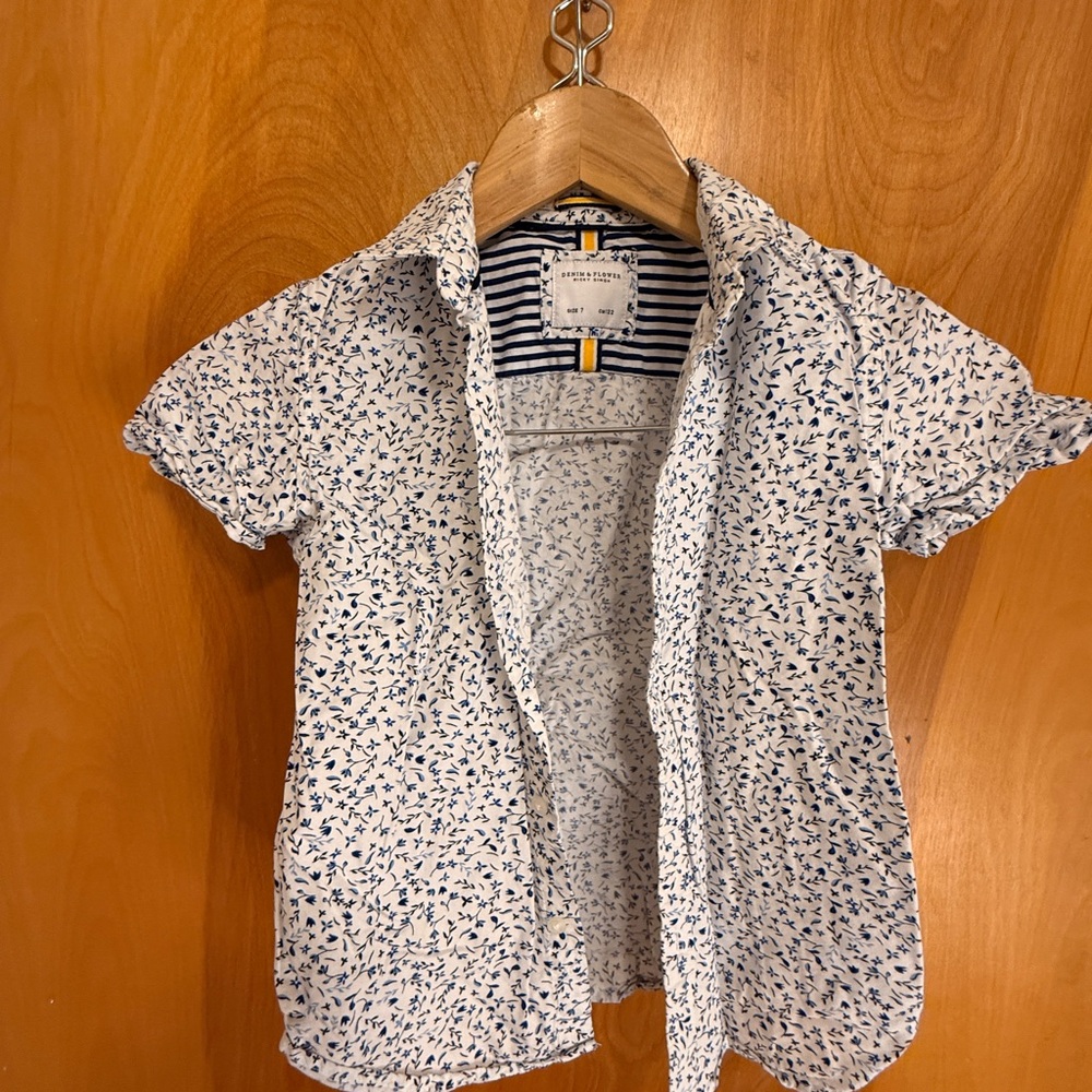 Denim & Flower Blue Patterned Kids Button-Down Shirt